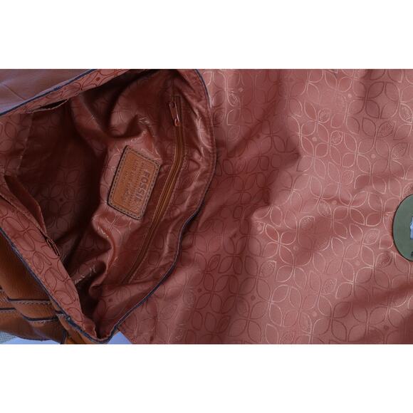 FOSSIL Orange Pebbled Leather Push Lock Flap Shoulder Bag - Picture 4 of 10
